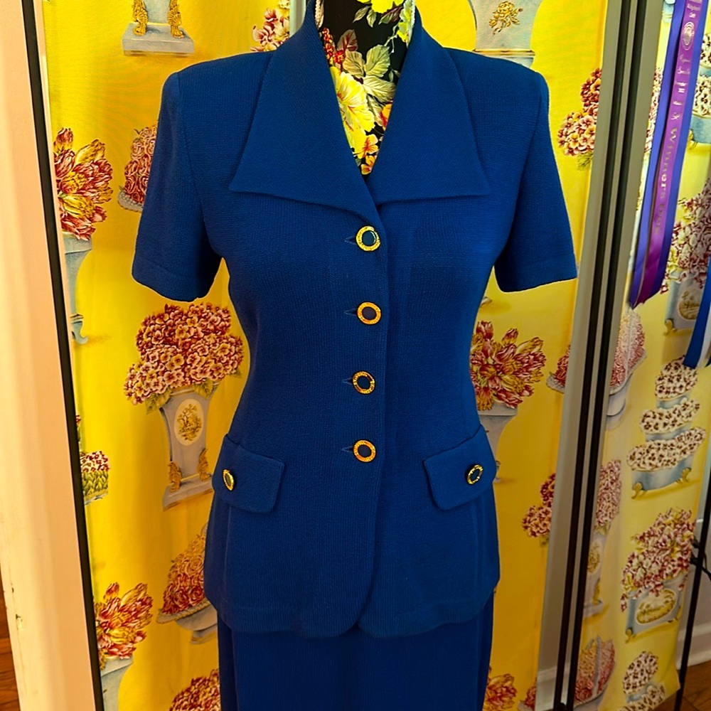 Vintage Sapphire Blue St John Skirt Suit